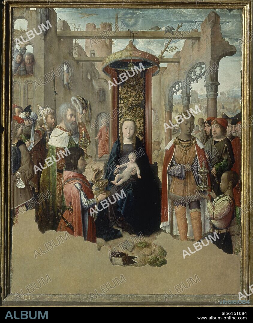 JUAN DE FLANDES. ADORACION DE LOS REYES MAGOS - 1495 - RENACIMIENTO HISPANO-FLAMENCO - PINTURA DEL RETABLO - Supuesto retrato de Fernando II El Catolic.