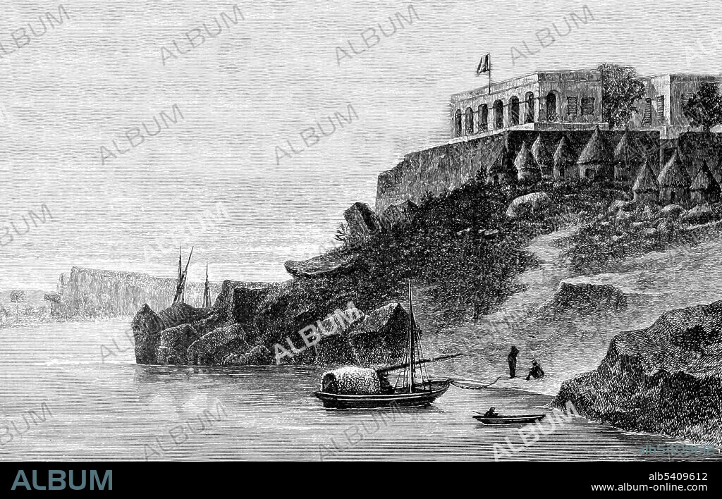 Bakel is a town in the eastern part of Senegal, West Africa, located on the left bank of the Senegal River. Bakel is known for its French fort (Fort Bakel), which René Caillié visited in 1819. Africa illustrated by William. R. Smith; illustrated by the most eminent artists, 1889 (cropped and cleaned).