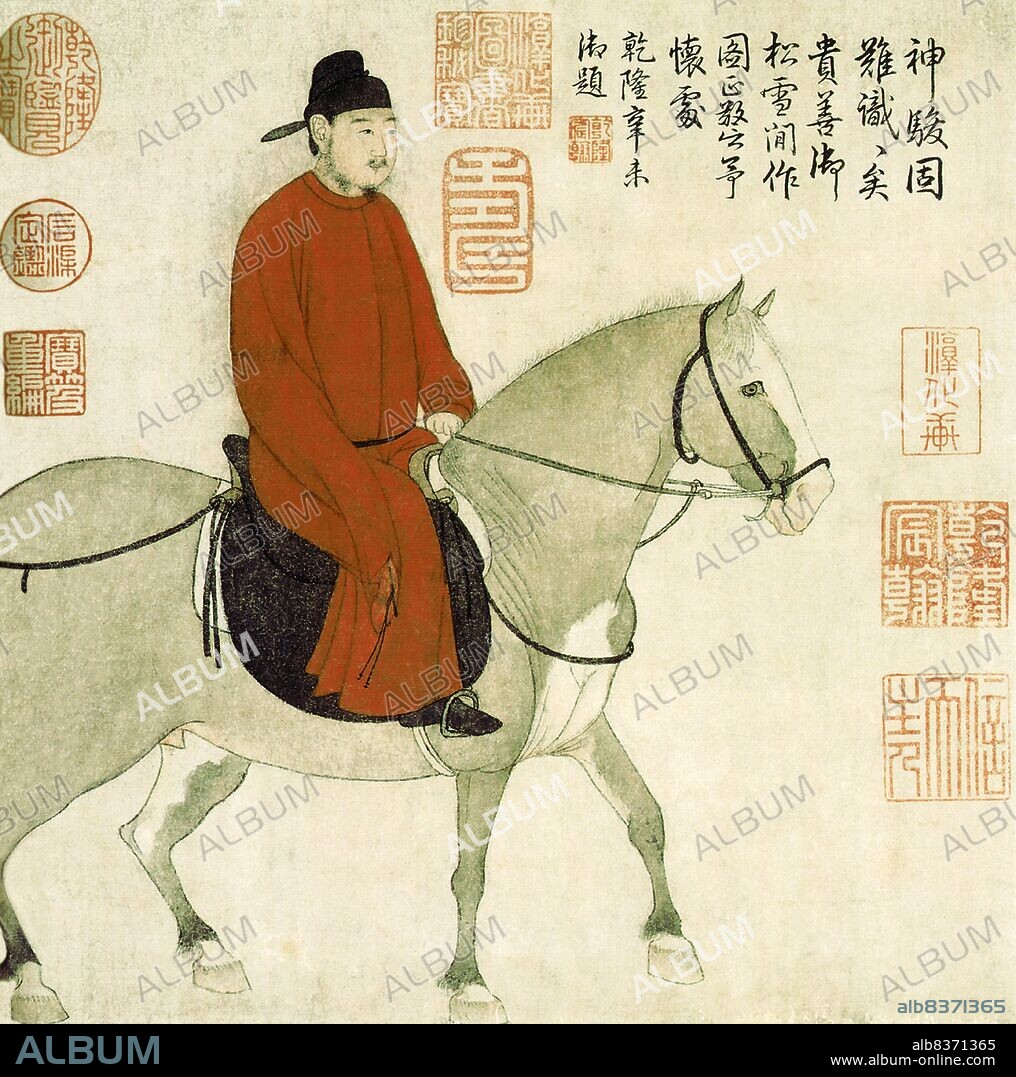 Zhao Mengfu ( WadeGiles: Chao Meng-fu) was a prince and descendant of the Song Dynasty's imperial family, and a Chinese scholar, painter and calligrapher during the Yuan Dynasty.<br/><br/>. He was married to Guan Daosheng, who was also an accomplished poet, painter and calligrapher. His rejection of the refined, gentle brushwork of his era in favour of the cruder style of the eighth century is considered to have brought about a revolution that created the modern Chinese landscape painting. He was known for his paintings of horses.