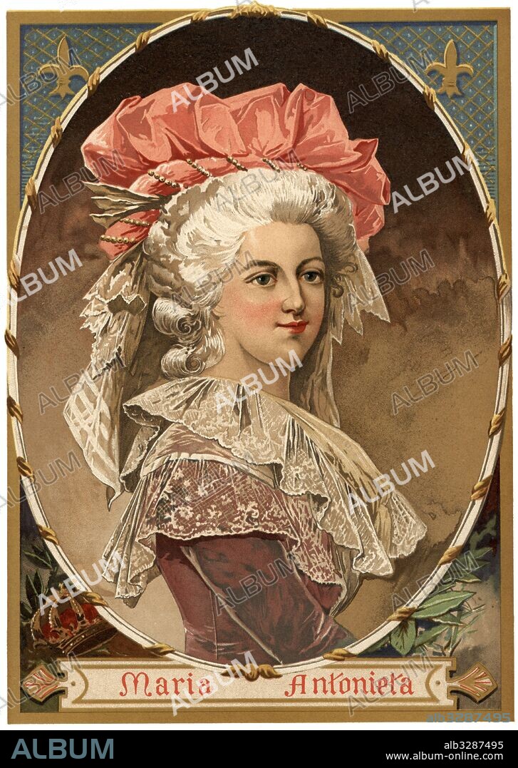 Maria Antonieta Josefa Juana de Habsburgo-Lorena, más conocida como Maria Antonieta de Austria (1755-1793), archiduquesa de Austria y reina consorte de Francia y de Navarra. Grabado de 1896.