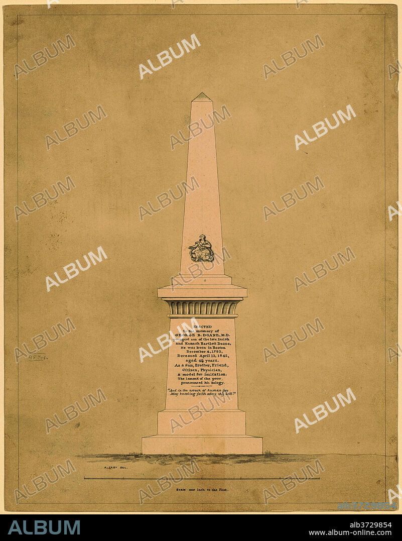ALPHEUS CARY. Design for a Monument in Memory of George B. Doane. Dated: c. 1843. Dimensions: sheet: 32.39 × 25.24 cm (12 3/4 × 9 15/16 in.). Medium: pen and black ink with wash on wove paper.