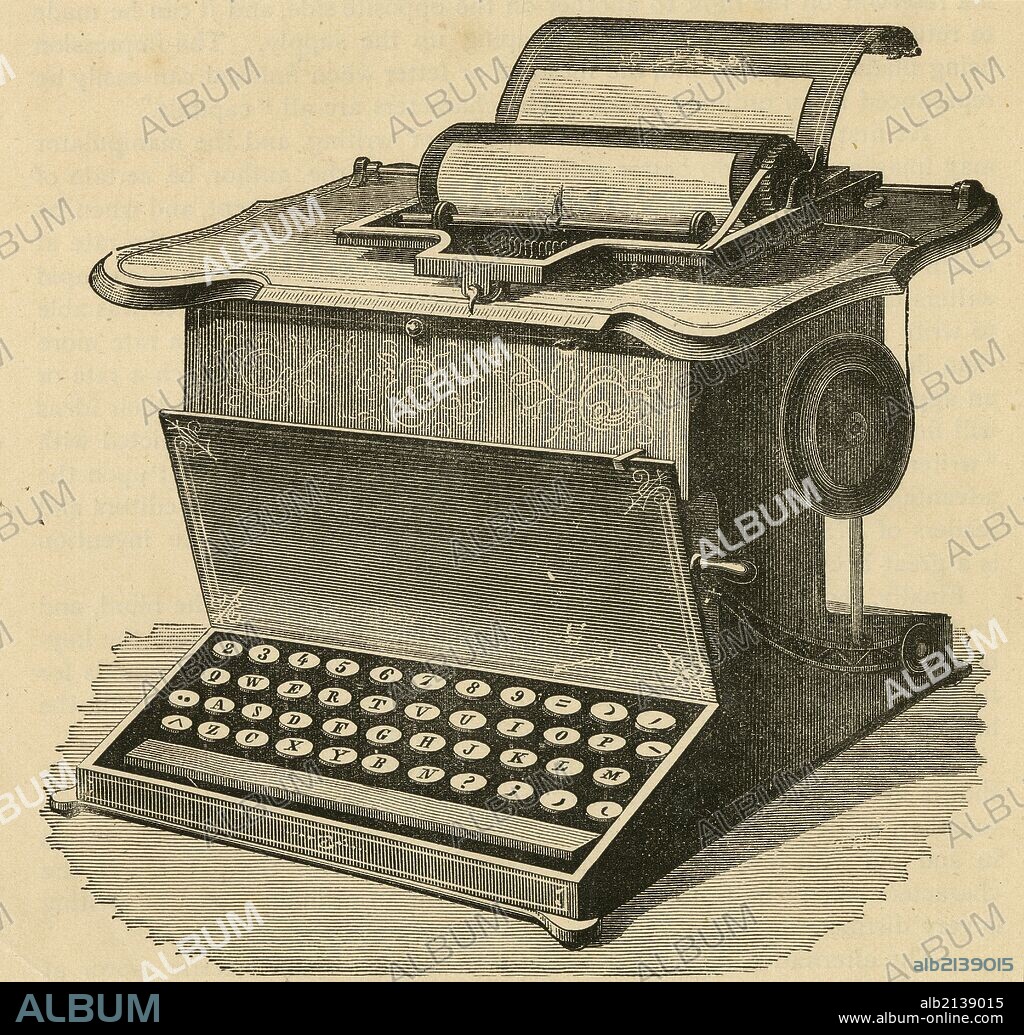 Remington typewriter with QWERTY keyboard, 1878. Engraving. (Photo by: Universal History Archive/UIG via Getty Images).