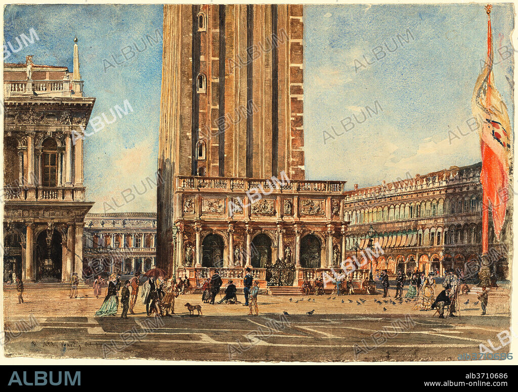 1812-1905) RUDOLF VON ALT (PEINTRE. The Piazza San Marco. Dated: 1874. Dimensions: overall: 34.3 x 38.7 cm (13 1/2 x 15 1/4 in.). Medium: watercolor over black chalk.