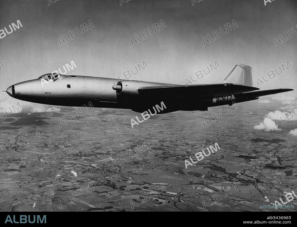 For The RAF In Germany -- Going into service soon some Royal Air Force squadrons of the 2nd Allied Tactical Air Force in Germany are English Electric Canberra Mark G bombers, specially fitted for ground attack operations at night. The aircraft carry bombs beneath the wings and a streamlined gun-pack containing four 20mm cannons beneath the fuselage, visible in this plane being flown by an English Electric Company test Pilot before delivery to the RAF. August 16, 1955. (Photo by Reaterphoto).