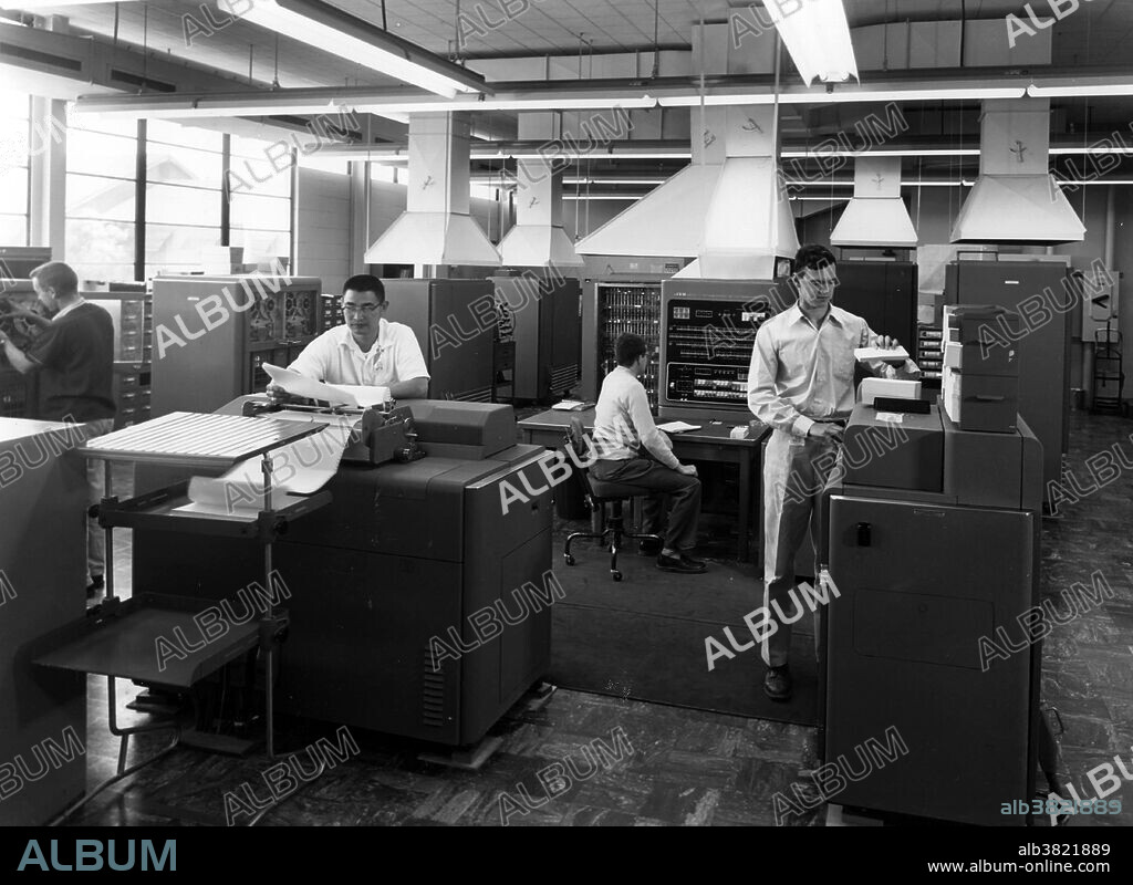 The 1950s saw installation of a series of IBM computers, starting with the IBM 701, and the Laboratory ordered its first transistorized computer, the Livermore Advanced Research Computer (LARC) from Remington Rand. Expertise in computer simulations was vividly demonstrated by Chuck Leith, who developed the first global general circulation model for simulating the behavior of large weather systems. The IBM 701 had a 4,096-word memory, each word being 36-bits; equivalent to almost 12 decimal digits. The parallel feature meant the machine did most of its internal operations including arithmetical on whole words and much faster than the Lab's UNIVAC. According to computation pioneer George Michael, however, the machine "freely made mistakes, but never reported them." Input for the 701 was prepared on a keypunch and entered through a card reader. No photographer credited, circa 1950s.