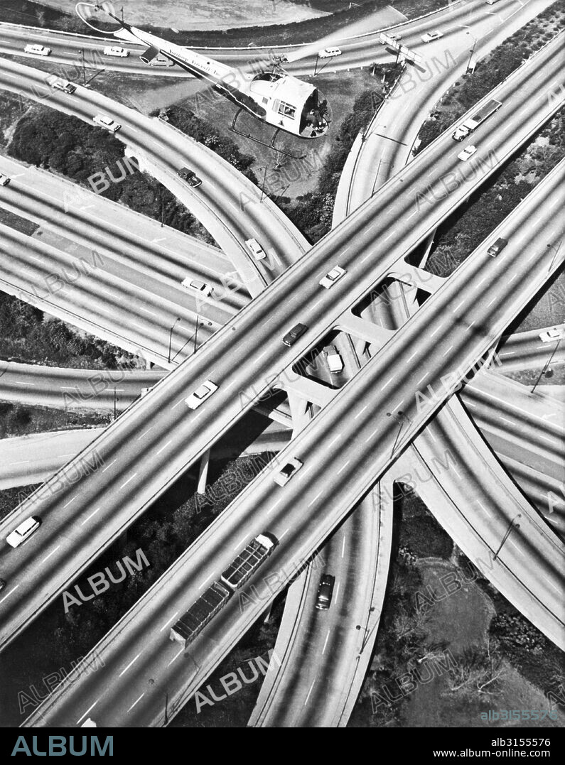Los Angeles, California:  c. 1965. A five freeway interchange in Los Angeles.