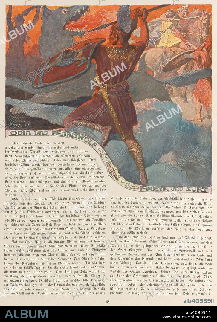 EMIL DOEPLER. Odin and Fenrir, Freyr and Surt. From "Valhalla: Gods of the Teutons".