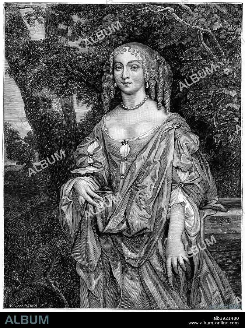 Nell Gwynn, 17th century, (1910). Portrait of King Charles II's mistress after Sir Peter Lely. The character of the dress of this period has taken on an unconfined ease, ringlets hang loosely on her exposed neck, the gown is strikingly simple: the sleeves are merely looped material covering the under-sleeves of lawn. Illustration from British Costume during 19 Centuries by Mrs Charles H Ashdown, (London, 1910).