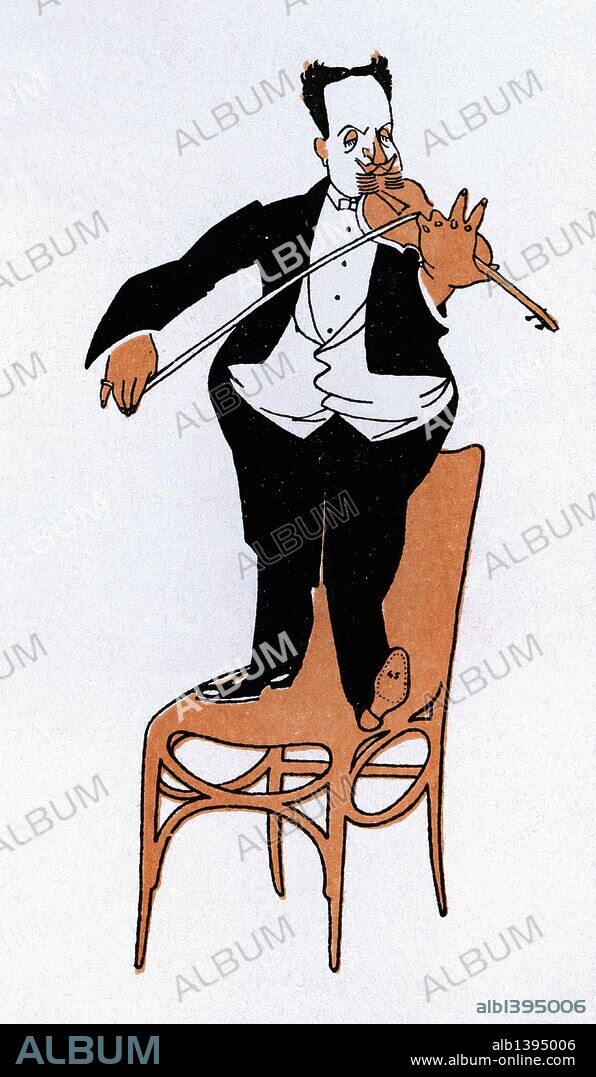 ROMÁN BONET SINTES "BON". Caricatura de Julio Francés (1869-1944), violinista y profesor en la Escuela Nacional. Año 1911.