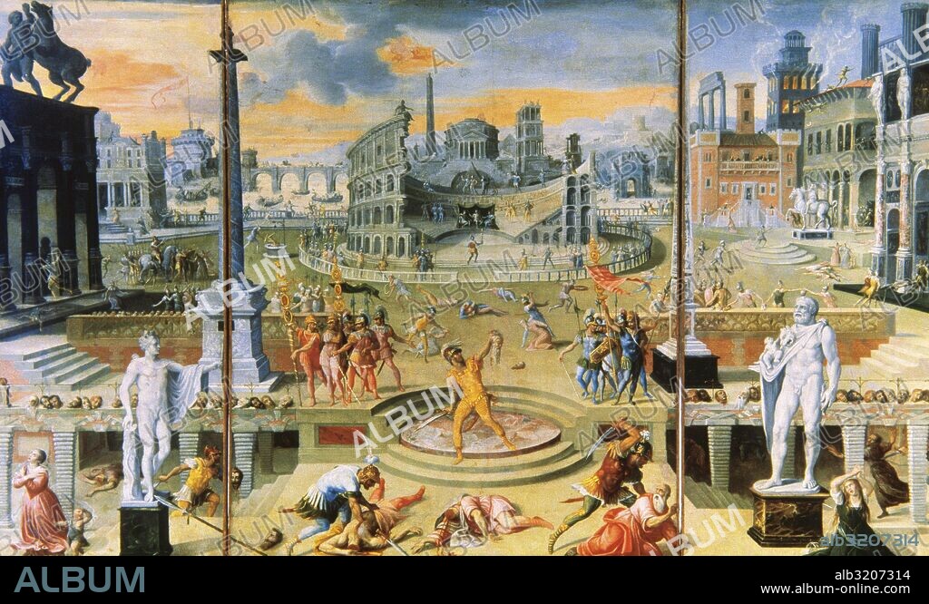 ARTE BARROCO-MANIERISTA. FRANCIA. CARON, Antoine (Beauvois,1521-París,1599). LAS MASACRES DEL TRIUNVIRATO (1566). Museo del Louvre. París. Francia.