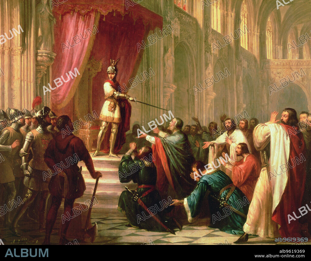 The Bell of Huesca, oil on canvas, 19th century. Ramiro II the monk orders to behead 12 nobles who oppose to his will.