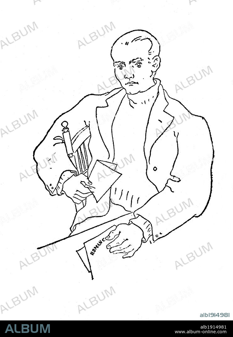 Federico García Lorca (1898-1936). Poeta y dramaturgo español de la generación del 27. Dibujo de Juan Antonio. Año 1937.