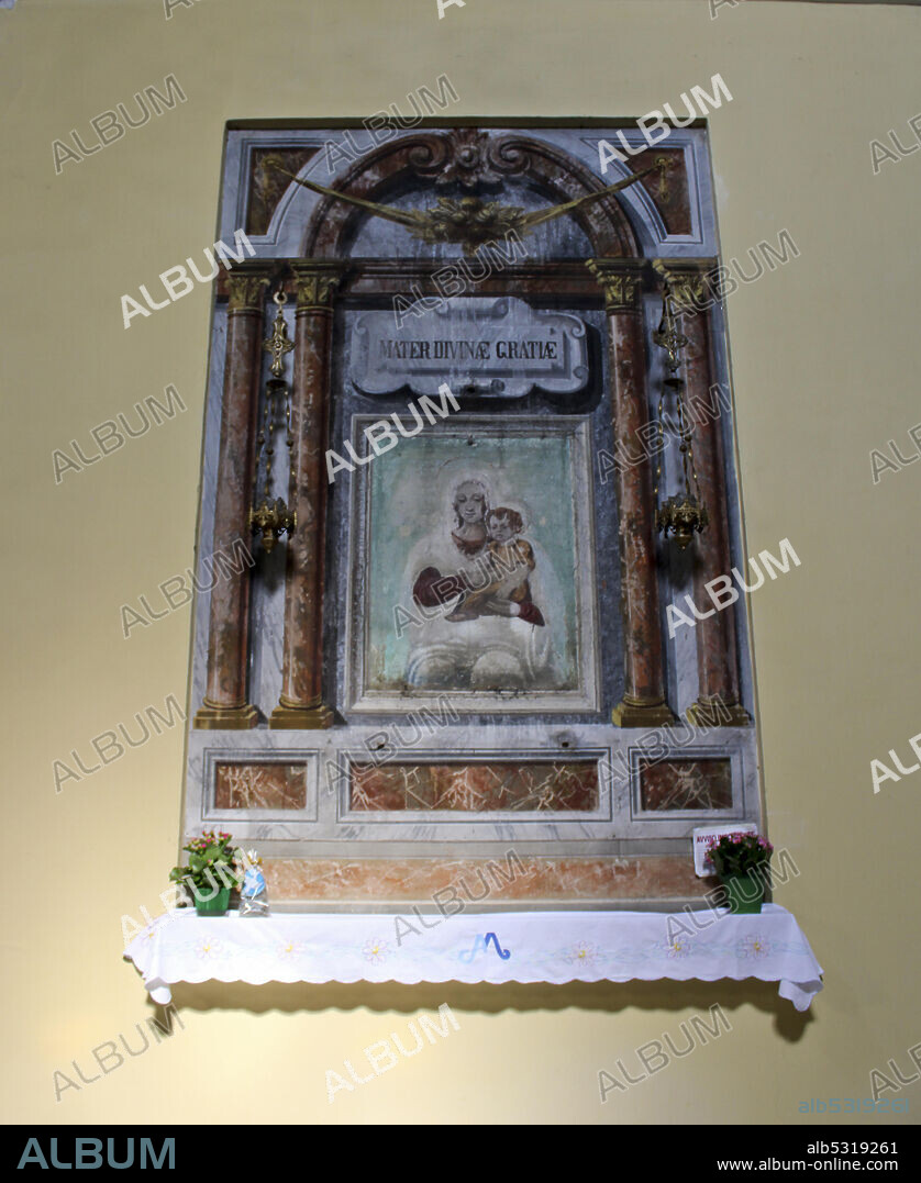 Cesate, Milano, Lombardy, Italy. Santuario della Beata Vergine delle Grazie (Sanctuary of the Blessed Virgin of Graces). Painting decipting Virgin Mary witth baby Jesus.