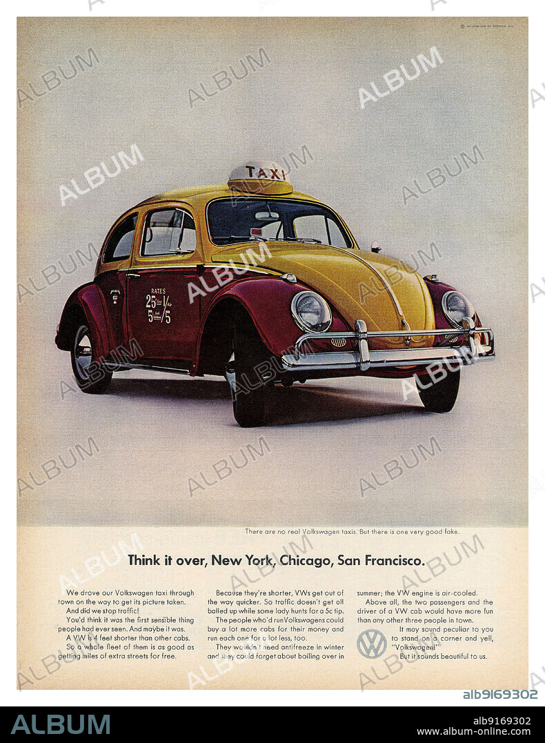 ANÓNIMO. VW advertising in USA: "Think it over, New York, Chicago, San Francisco".