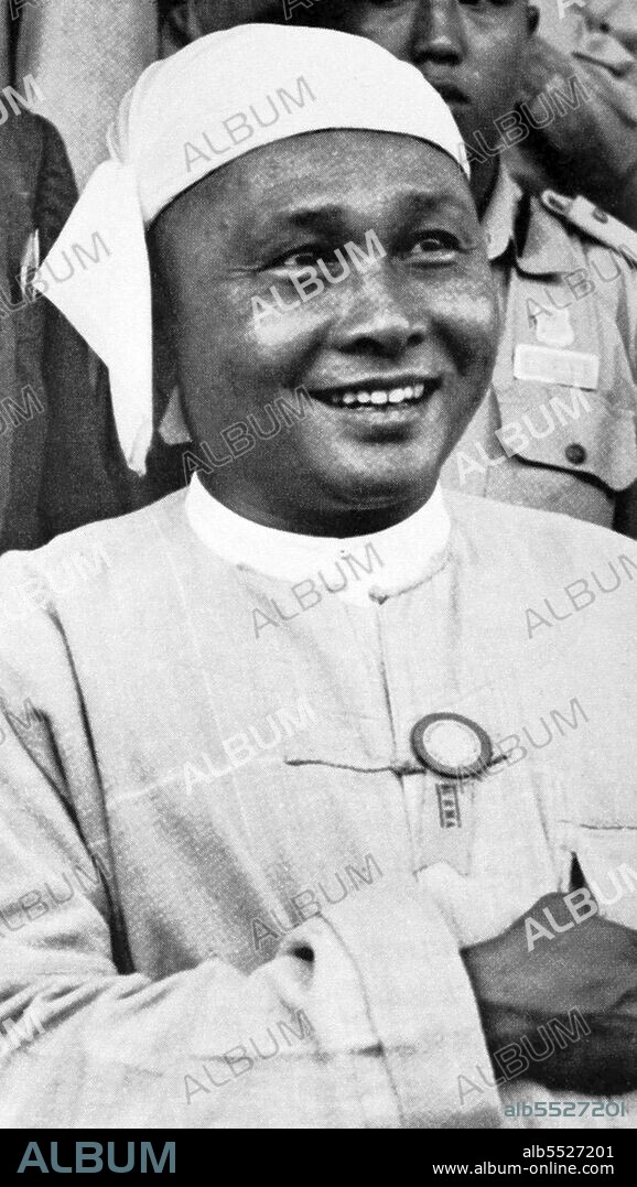 U Nu (also Thakin Nu; 25 May 1907 – 14 February 1995) was a leading Burmese nationalist and political figure of the 20th century. He was the first Prime Minister of Burma under the provisions of the 1947 Constitution of the Union of Burma, from 4 January 1948 to 12 June 1956, again from 28 February 1957 to 28 October 1958, and finally from 4 April 1960 to 2 March 1962.