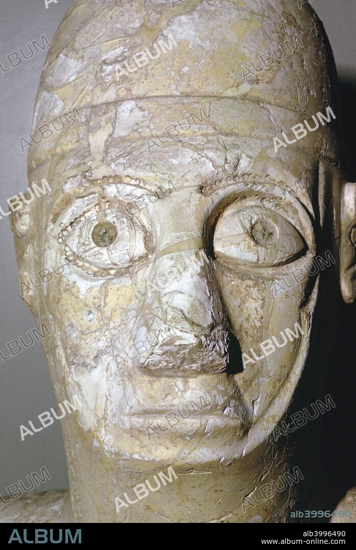 Head of a statue of Idrimi, a king of Alalakh, Late Bronze Age/Syrian, 16th century BC. An inscription in Babylonian cuneiform script says that he was one of the sons of the royal house of Aleppo, which was subject to the powerful kingdom of Mitanni. The territory of Aleppo included the smaller city state of Alalakh. From the British Museum's collection.