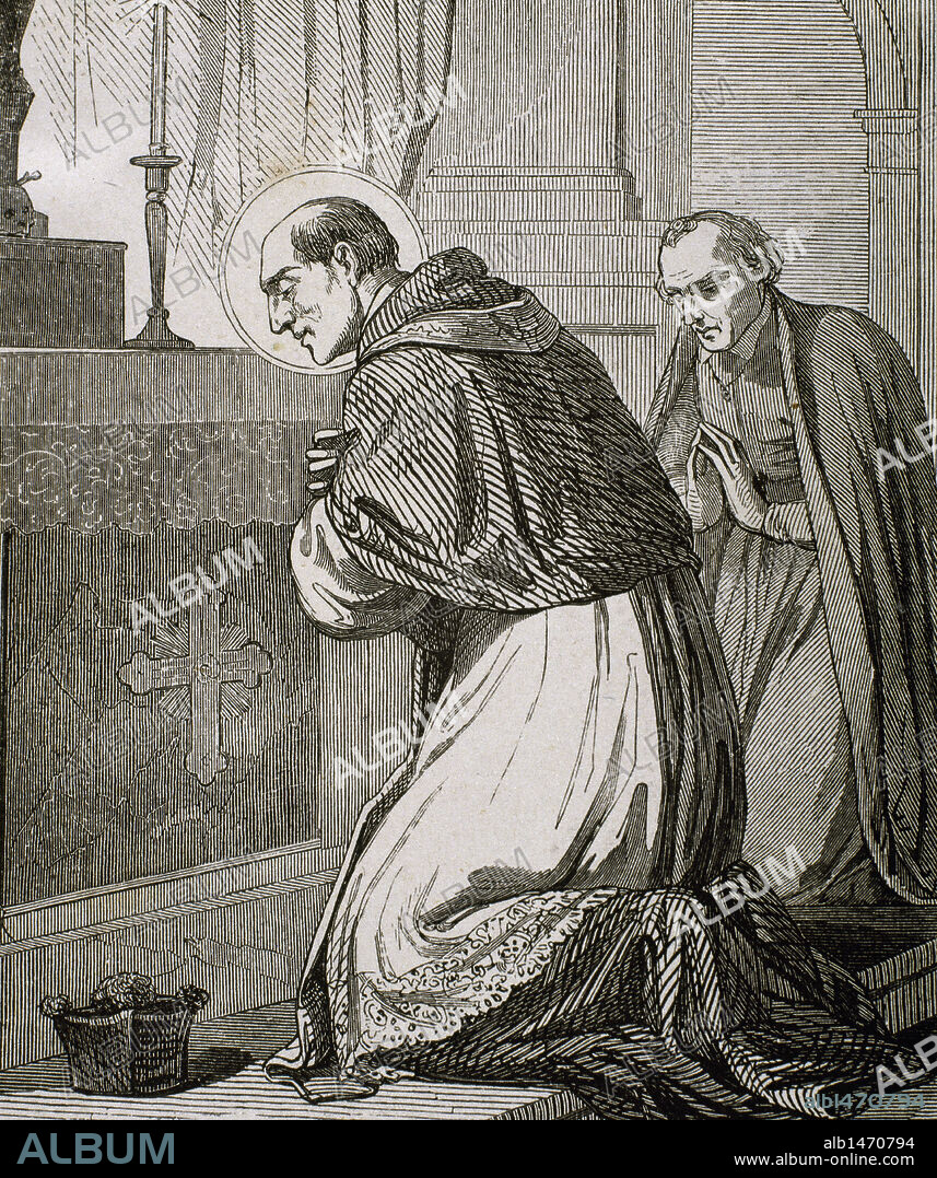 SAN CARLOS BORROMEO (1538-1584). Cardenal de la iglesia católica. Grabado de Severini.