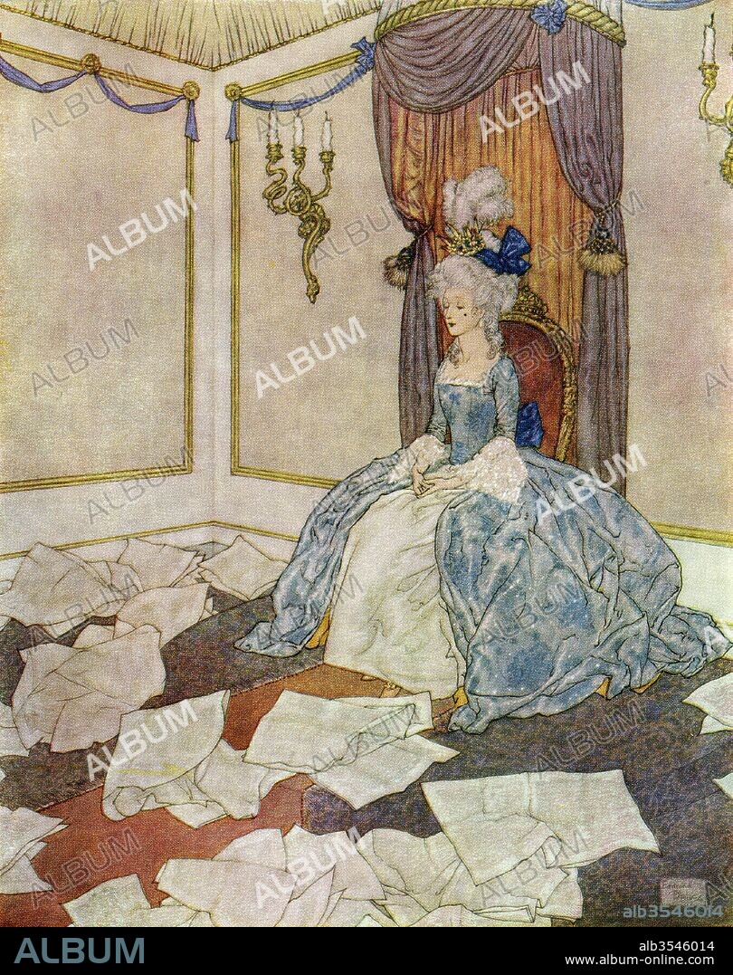 She has read all the newspapers in the world, and forgotten them again, so clever is she. Frontispiece illustration by Edmund Dulac for The Snow Queen. From Stories from Hans Andersen, published 1938.