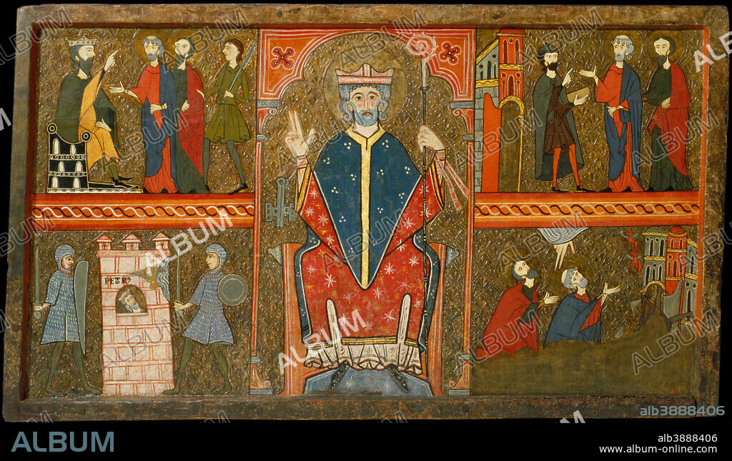UNKNOWN. Altar frontal from Sant Pere de Boí. Date/Period: Second half of 13th century. Painting. Tempera, stucco reliefs and remains of varnished metal plate on wood. Height: 910 mm (35.82 in); Width: 1,580 mm (62.20 in).