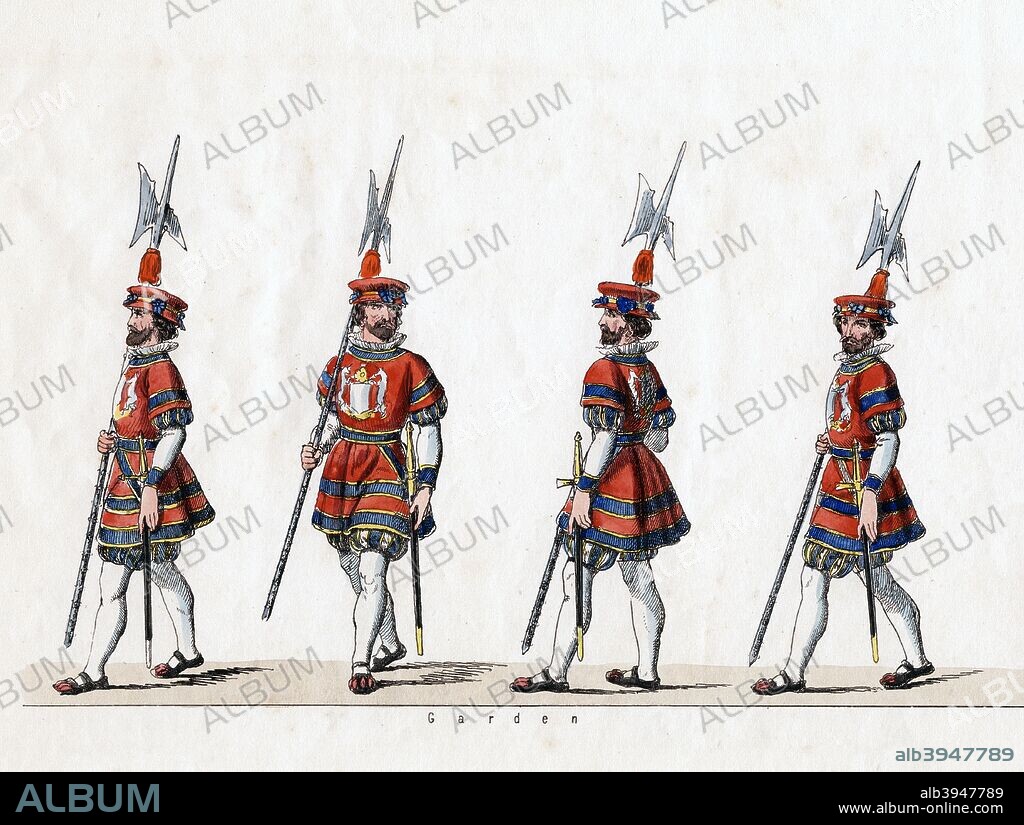 Guard, costume design for Shakespeare's play, Henry VIII, 19th century. A 19th-century costume design for William Shakespeare's (1564-1616) play, Henry VIII.