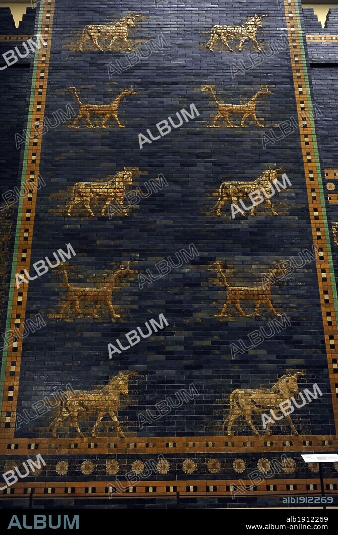 Ishtar Gate. The eight gate of the inner wall of Babylon. Built in 575 BC by order to Nebuchadnezzar II. Reconstructed in 1930. Detail. Pergamon Museum. Berlin. Germany.