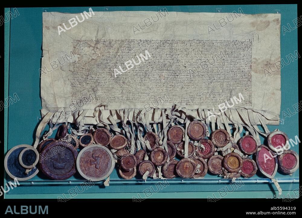 Friede von Thorn, 1. Februar 1411 (zwischen dem Deutschen Orden und Polen unter Einbeziehung Litauens). Friedensurkunde, Ordensausfertigung. Handschrift auf Pergament, mit 39 Siegeln. 30 × 60 cm. Dok. perg. 1062, Warschau, Archiwum Glowne Akt Dawnych.