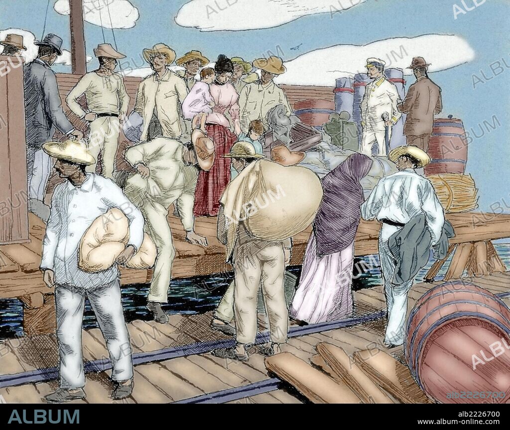Cuban War of Independence (1895-1898). Three liberation wars that Cuba fought against Spain. The final three months of the complict escalated to become the Spanish-American War. Rebels appeal for a pardon. Colored engraving.