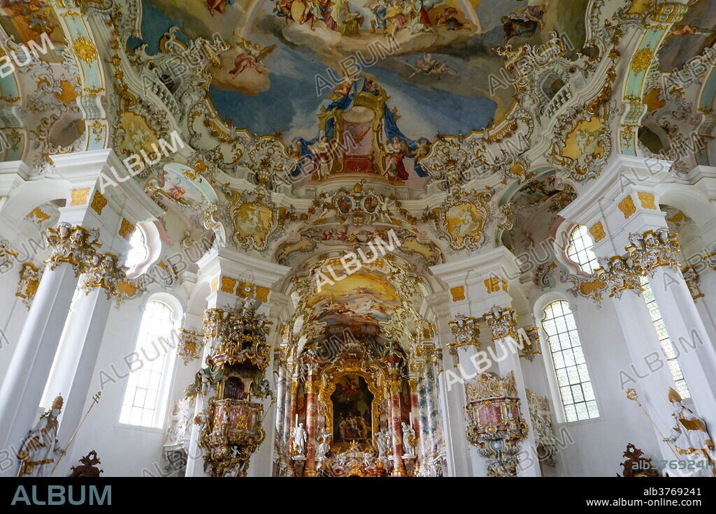 The Weiskirche (White Church), UNESCO World Heritage Site, near Fussen, Bavaria, Germany, Europe.