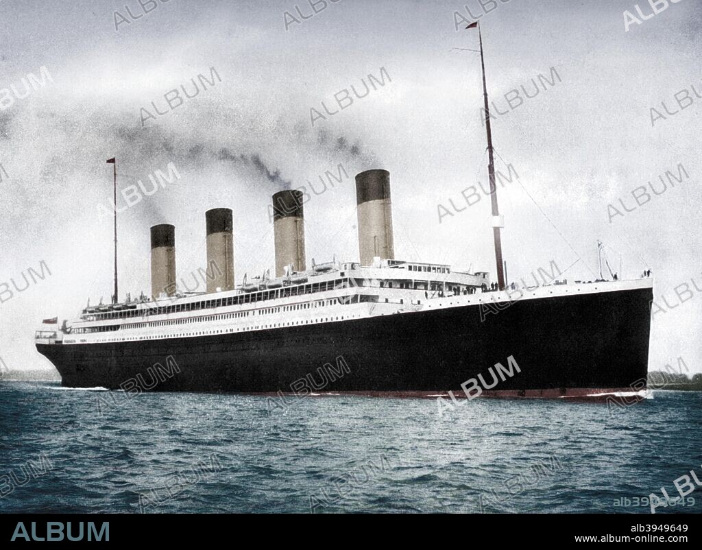 RMS 'Olympic', White Star Line ocean liner, 1911-1912. Launched in 1910, 'Olympic' was the first of her class of ocean liners built for the White Star Line, which also included the ill-fated liners 'Titanic' and 'Britannic'. Unlike her sisters, Olympic served a long and illustrious career (1911 to 1935), and came to be known as Old Reliable. From Penrose's Pictorial Annual 1911-1912, The Process Year Book, volume 17, edited by William Gamble and published by AW Penrose (London, 1911-1912). (Colorised black and white print).