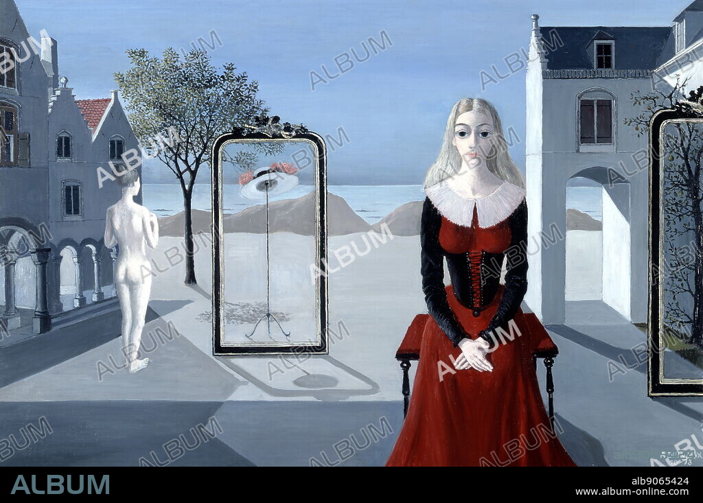 The Retreat, 1973. Private Collection by Paul Delvaux (1897 - 1994) Belgian painter.