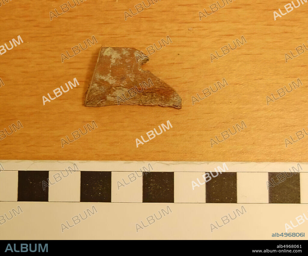 Fragment of a rectangular piece of processed bone, partial puncture still visible, varia, bone, L 3.15 cm, W 2 cm, thickness 1.1 cm, Iron Age II, phase M 850-750 BC, Jordan.