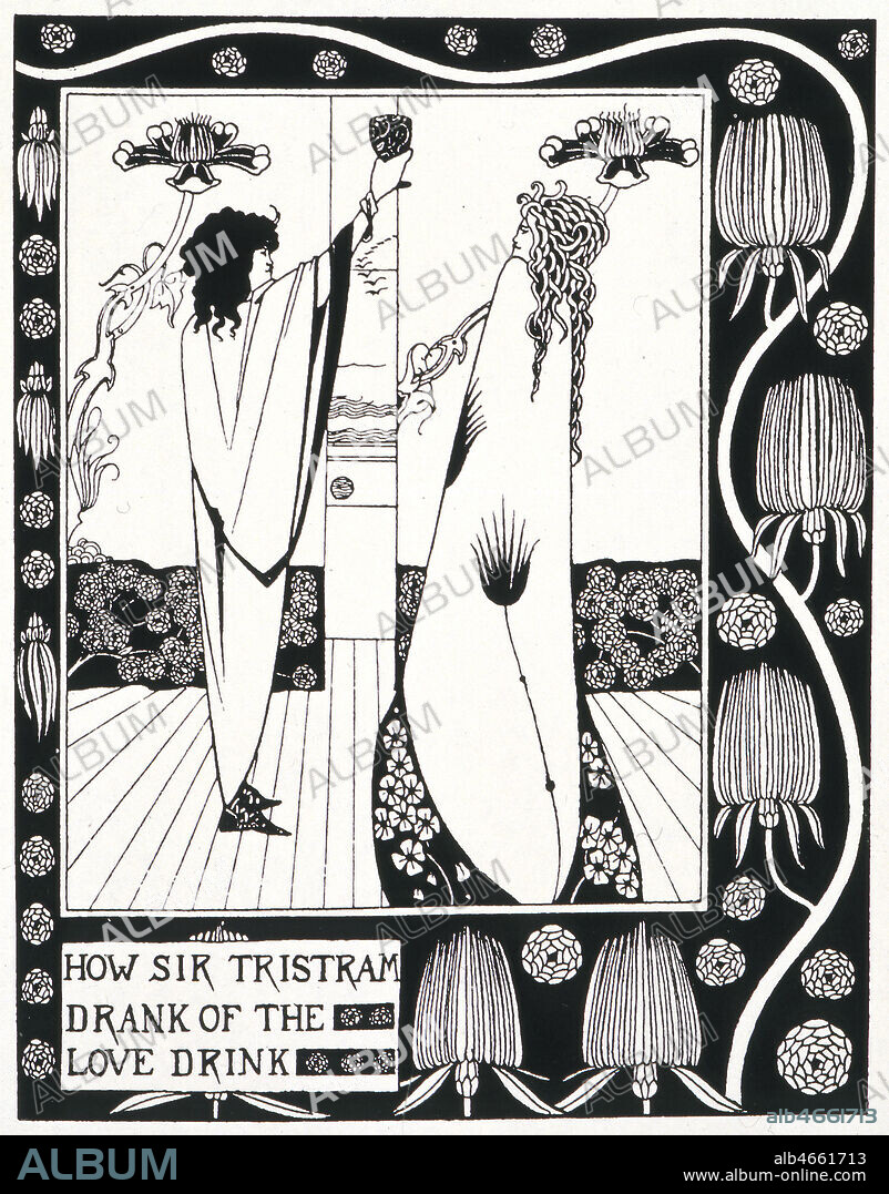 'Comment Sir Tristan but le filtre d'amour', Tristan et Iseult, illustration de Aubrey BEARDSLEY (1872-1898)pour la Mort d'Arthur de Thomas MALORY. Credit : Collection KHARBINE-TAPABOR.