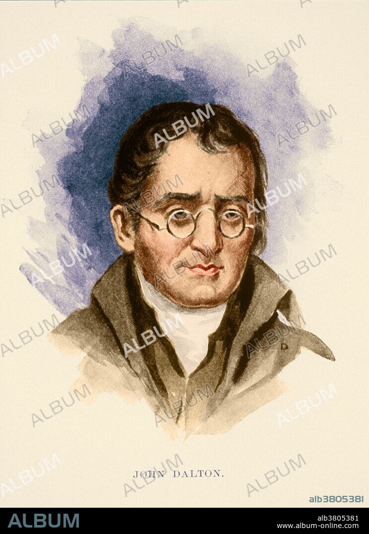 John Dalton (September 6, 1766 - July 27, 1844) was an English chemist, meteorologist and physicist. Though he is best known for his pioneering work in the development of modern atomic theory he began a meteorological diary in 1787 in which he entered more than 200,000 observations. In the early 1800's he began his life's work culminating in his atomic theory that consists of five main points; 1) elements are made of extremely small particles called atoms, 2) atoms of a given element are identical in size, mass, and other properties, thus atoms of different elements differ in size, mass, and other properties, 3) atoms cannot be subdivided, created, or destroyed, 4) atoms of different elements combine in simple whole-number ratios to form chemical compounds, and 5) in chemical reactions, atoms are combined, separated, or rearranged. Dalton used his own symbols to visually represent the atomic structure of compounds. Many of the first compounds listed in the New System of Chemical Philosophy correspond to modern views, although many others do not. He died in 1844 at the age of 77.