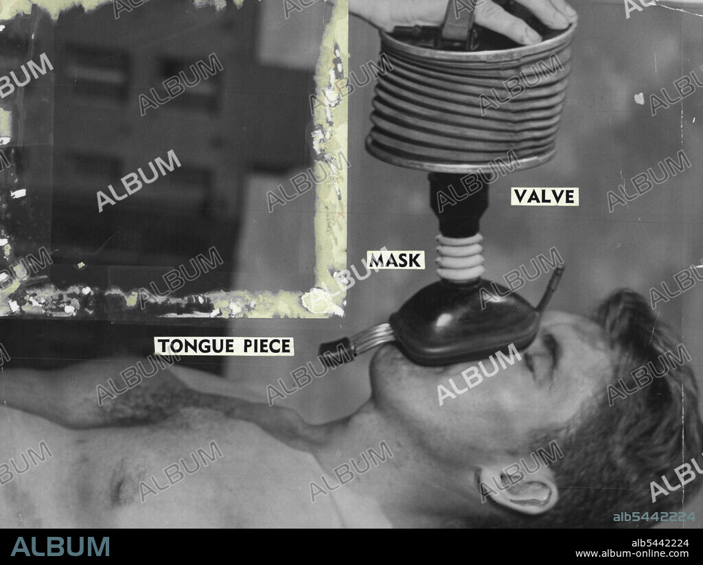 Latest Model Resuscitator -- Simplified resuscitation will be in vogue on Sydney beaches this season if the Surf Life Saving Association can procure sufficient numbers of this American "Kreiselman" resuscitator. Water is pumped from the lungs by the customary Schafer method and the tongue piece placed over the tongue. Air is pumped into the lungs 15 times per minute. The valve allows in-take of air, which cannot be expelled until light pressure is exerted in the mask. December 10, 1950.