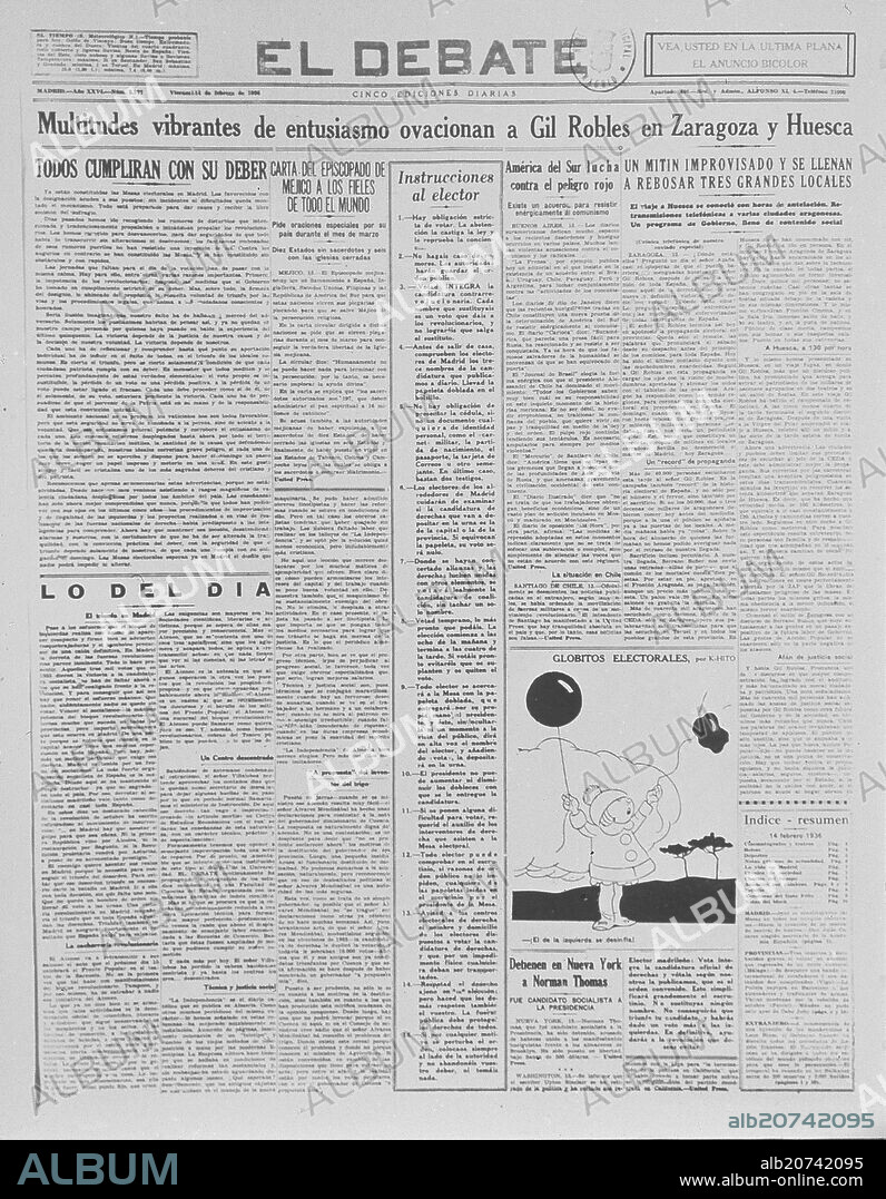 PRIMERA PAGINA DEL PERIODICO EL DEBATE DE 1936.