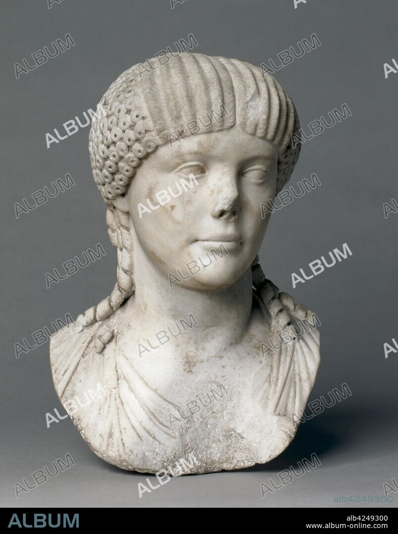 Portrait of Octavia, wife of Nero, 1-100. Italy, Roman, 1st Century. Marble; overall: 38.2 cm (15 1/16 in.).