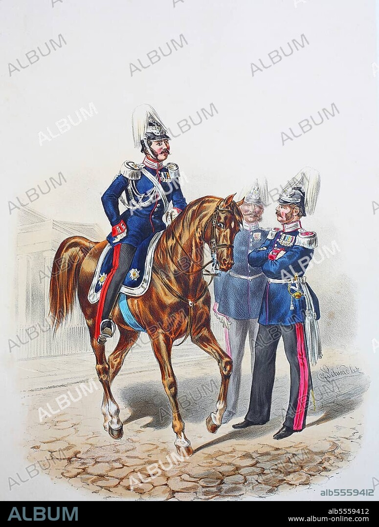Prussian Army, Prussian Guard, Wing Adjutant and General Staff Officer, Army Uniform, Military, Prussia, Germany, digitally restored reproduction of a 19th century original, Europe.