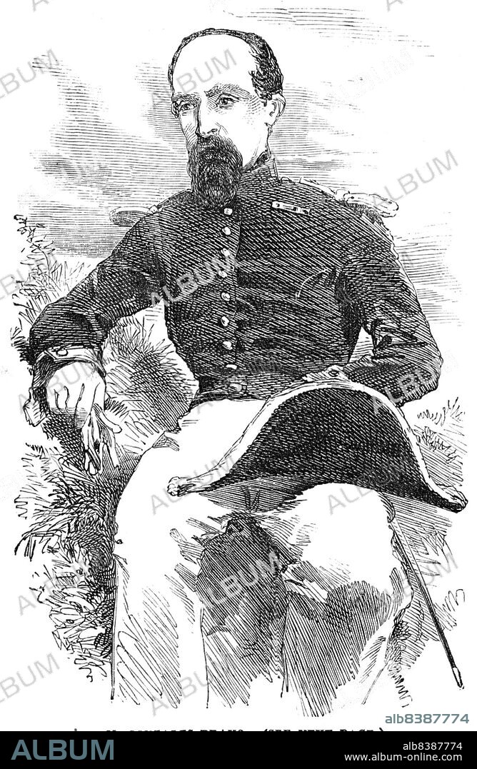 M. Gonzales Bravo, 1854. Portrait of Spanish politician Luis González Bravo, who served twice as prime minister of Spain: '...member of the new Spanish corps diplomatique...He was long the editor of a scurrilous publication, called the Guiraguay, which employed the most degrading terms when alluding to the Queen-Mother, who was then not so generally unpopular as she has since become...As President of the Cabinet, he was used as an instrument by the most violent of the reactionists; and, on the occasion of disturbances in one or two of the provinces, placed nearly the whole of Spain under martial law...he has been appointed to the embassy to Constantinople, which is generally regarded, to be less a mark of confidence on the part of Espartero or O'Donnell to Gonzales Bravo, than a means of getting out of the way a person in whom no party can place confidence'. From "Illustrated London News", 1854.