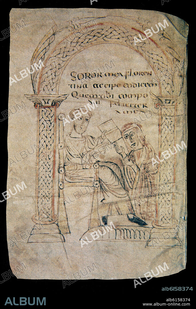 GUIDO D'AREZZO AND HIS DISCIPLE THE BISHOP TEOBALDO -GERMAN CODEX, 12th CENTURY.