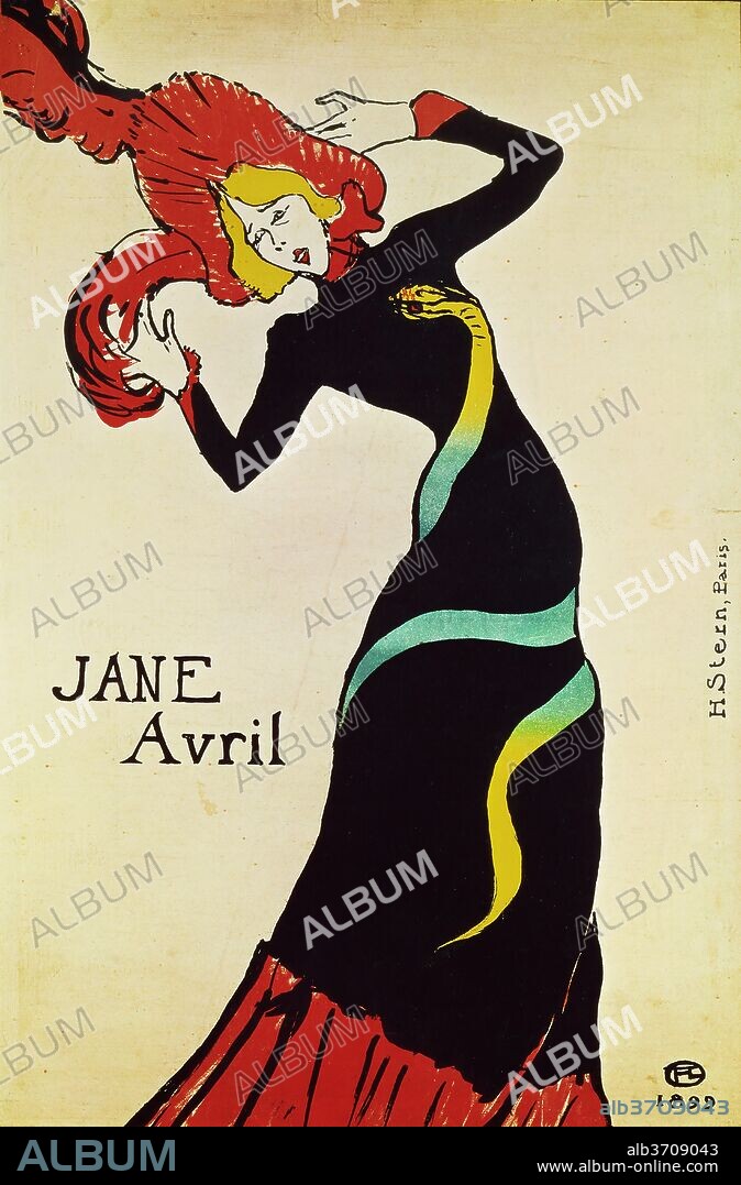 HENRI DE TOULOUSE-LAUTREC. Jane Avril. Dated: 1899. Dimensions: image: 56 x 38 cm (22 1/16 x 14 15/16 in.)  sheet: 56 x 38 cm (22 1/16 x 14 15/16 in.). Medium: 5-color lithograph [poster] on thin wove paper.