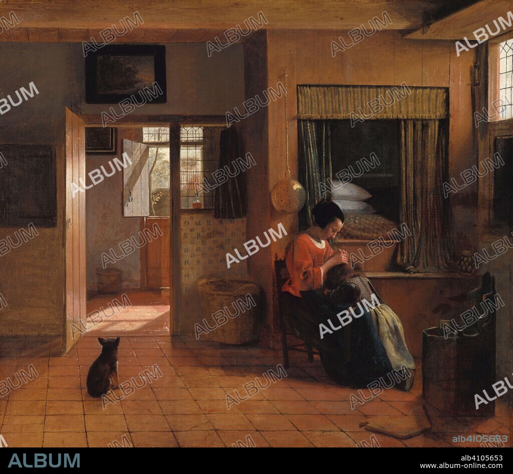 PIETER DE HOOCH. A Mother Delousing her Child's Hair, Known as 'A Mother's Duty'. Interior with a Mother Delousing her Child's Hair, known as 'A Mother's Duty'. Dating: c. 1658 - c. 1660. Measurements: h 52.5 cm × w 61 cm.