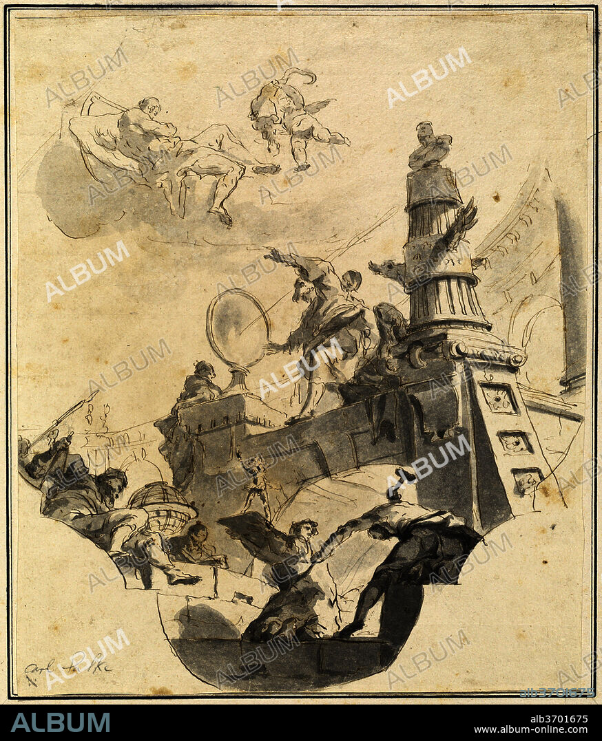 FRANZ KARL PALKO. An Allegory of Wisdom and the Arts. Dated: 1750/1755. Dimensions: sheet: 34.3 x 28.5 cm (13 1/2 x 11 1/4 in.). Medium: pen and brown ink with gray wash, over black chalk on laid paper, adhered to an old mount.