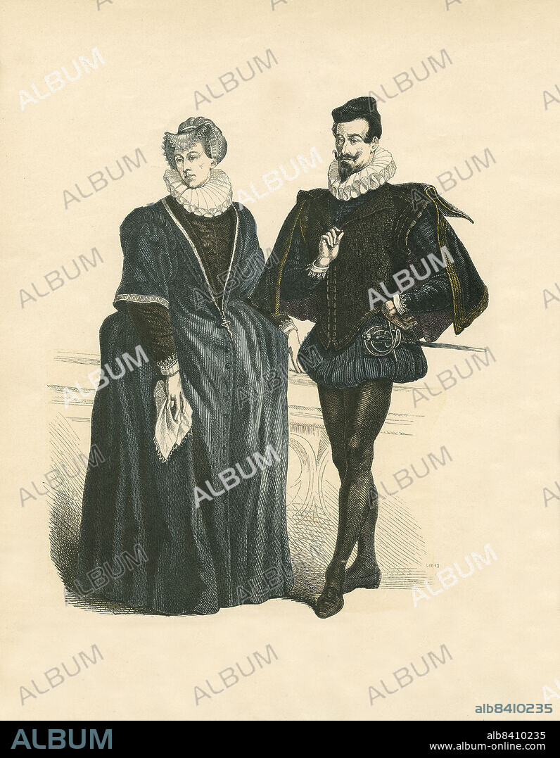 German Noble Couple, Second Third of 16th Century, Illustration, The History of Costume, Braun & Schneider, Munich, Germany, 1861-1880.