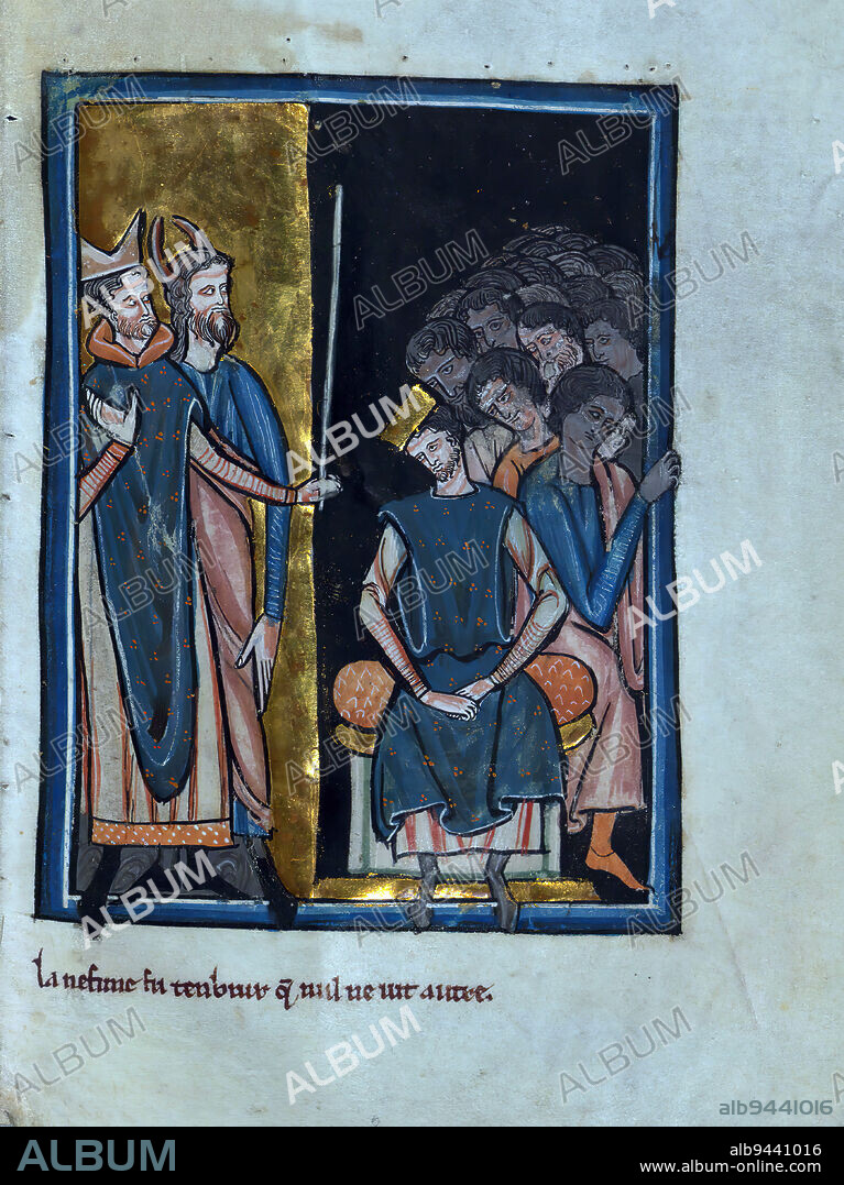 Illuminated Manuscript, Bible Pictures by William de Brailes, The Ninth Plague of Egypt Darkness, A volume comprising twenty-four leaves of Bible Pictures by W. de Brailes, an English artist active in Oxford in the middle of the thirteenth century. Seven leaves from the same set of images are now in the Musee Marmottan in Paris. These 31 leaves are all that remain of an image cycle that once contained at least 98 miniatures, and which was the longest cycle of Bible miniatures surviving from the thirteenth century in England. In all probability these Bible Pictures were actually prefatory matter to a Psalter, now Stockholm, National Museum, Ms. B.2010. De Brailes also composed and wrote the captions that accompany many of the images. W. de Brailes is one of only two English artists of the thirteenth century whose name we can associate with surviving works. 11 manuscripts have been identified that contain miniatures in his hand. De Brailes has a quirky and chatty style, and he was extremely gifted at turning Bible Stories into paint.