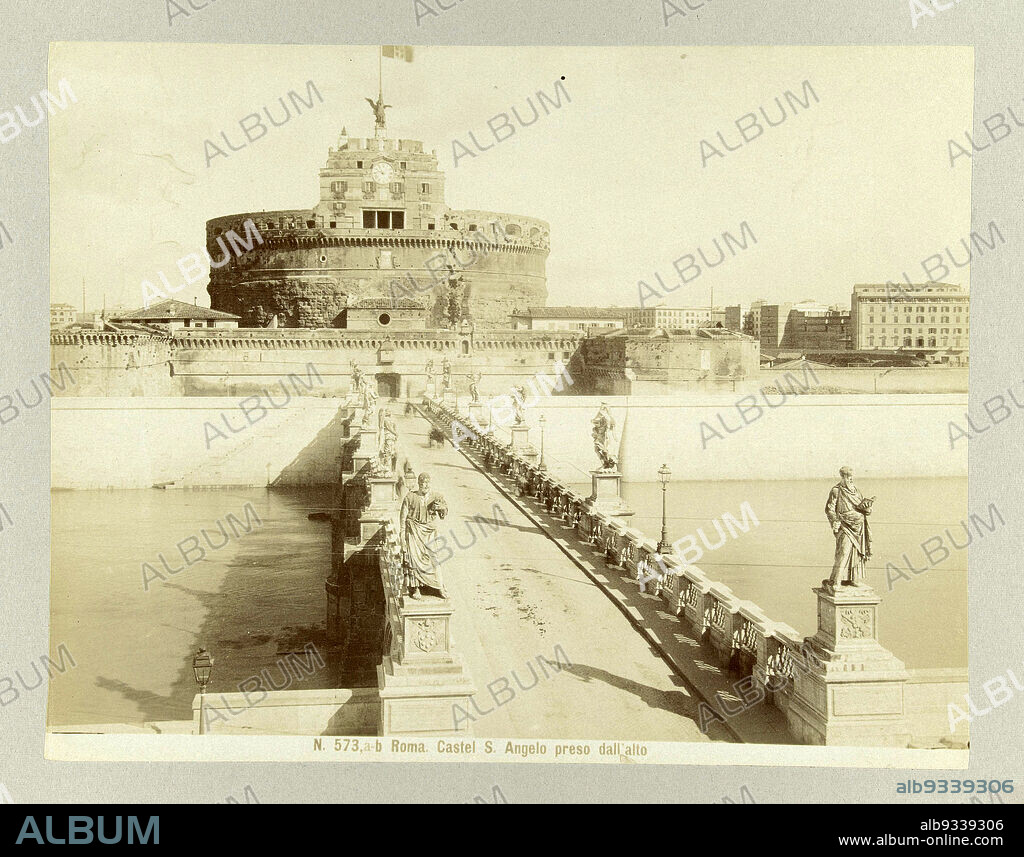 Angel Bridge and Angel Castle, N. 573,a-b Roma. Castel S. Angelo preso dall' alto (title on object), anonymous, Rome, c. 1880 - c. 1904, paper, albumen print, height 201 mm × width 256 mmheight 241 mm × width 327 mm.