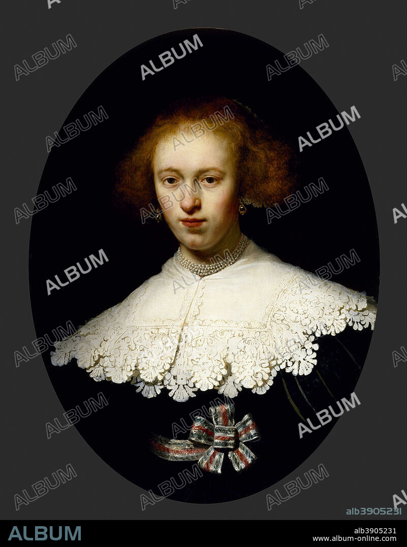 REMBRANDT. Portrait of a young woman. Date/Period: 1633. Painting. Oil on wood Oil on wood. Height: 652.52 mm (25.69 in); Width: 487.42 mm (19.19 in).