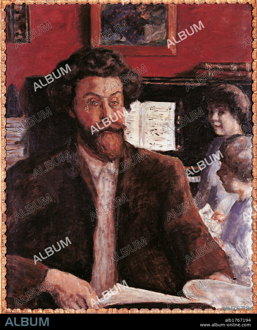 The Composer Claude Terrasse and Two of His Sons, Jean and Charles, by Pierre Bonnard, 1903, 20th Century, oil on canvas, cm 94,5 x 77,5. France, Ile de France, Paris, Muse dOrsay. All. The composer Claude Terrasse and two of his sons, Jean and Charles piano score book children picture jacket glasses beard moustaches.  Please remember that author's rights have to be cleared for modern and contemporary works of arts.