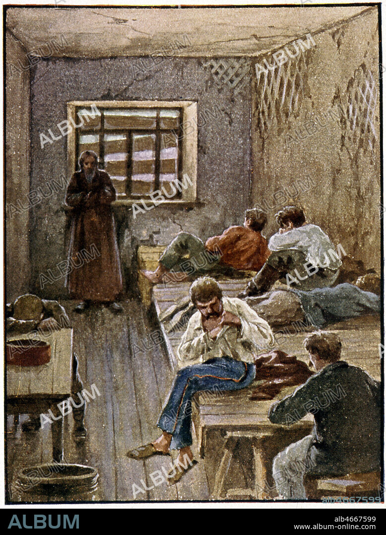 Dans la Tcheka, les locaux ou la police creee par Lenine en 1917 envoyait les contre-revolutionnaires. Illustration de CARREY de 1918. Credit : Collection KHARBINE-TAPABOR.