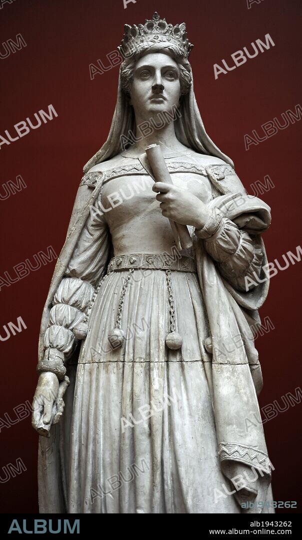 Margarita Valdemarsdotter (1353-1412). Reina de Dinamarca y Noruega (entre 1387 y 1412), y de Suecia (de 1389 a 1412). Fundadora del pacto de unión conocido como la Unión de Kalmar. Primer monarca que gobernó los tres reinos nórdicos. Se casó en 1363 con el rey Haakon VI Magnusson de Noruega y Suecia. Escultura relizada por el artista danés Herman Wilhelm Bissen (1798-1868), en 1856. Museo Carlsberg Glyptotek. Copenhague. Dinamarca. Norte de Europa.