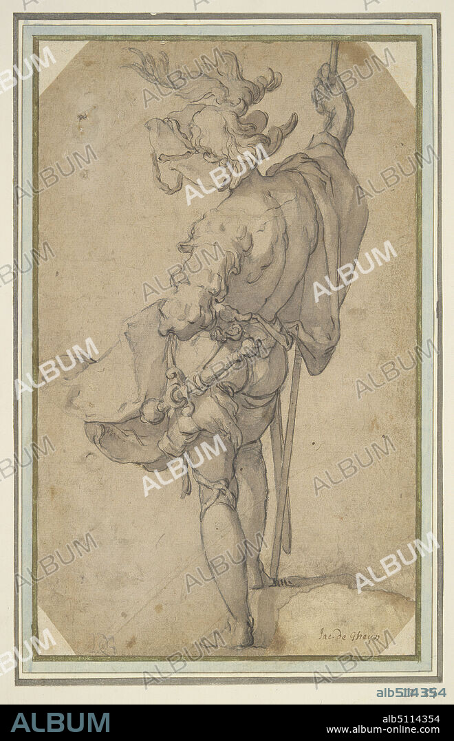Artist: Abraham Bloemaert, Dutch, 15661651, Standing Soldier, ca. 1600, Pen and dark brown ink, brown and gray wash over black chalk, 24.4 × 14.9 cm (9 5/8 × 5 7/8 in.), Made in The Netherlands, Dutch, 16th century, Works on Paper - Drawings and Watercolors.